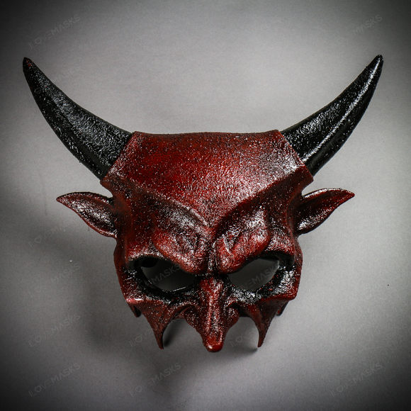 Demon Sharp Black Horn Devil Masquerade Mask - Bloody Red - Picture 1 of 8